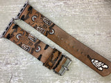 Leather Watch Band Cow Skull Daisies and Feathers