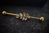 CZ Leaf Yellow Gold Industrial Barbell 14g 16g Scaffold