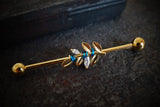 CZ Leaf Yellow Gold Industrial Barbell 14g 16g Scaffold