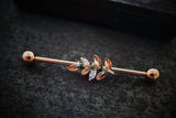 CZ Leaf Rose Gold Industrial Barbell 14g 16g Scaffold