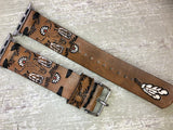 Leather Watch Band Cow Skull Daisies and Feathers