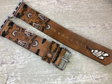 Leather Watch Band Cow Skull Daisies and Feathers