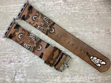 Leather Watch Band Cow Skull Daisies and Feathers