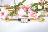 4 Square CZ Gem Yellow Gold Industrial Barbell 14g 16g Scaffold