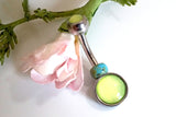 Lime Green Illuminating Stone 316L Surgical Steel Belly Button Navel Ring