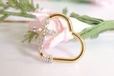 CZ Paved Cross Gold Heart Daith Earring Rook Piercing Hoop