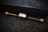 4 Square CZ Gem Yellow Gold Industrial Barbell 14g 16g Scaffold