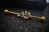 CZ Leaf Yellow Gold Industrial Barbell 14g 16g Scaffold