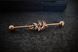 CZ Leaf Rose Gold Industrial Barbell 14g 16g Scaffold