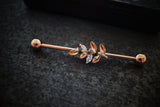 CZ Leaf Rose Gold Industrial Barbell 14g 16g Scaffold