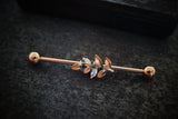 CZ Leaf Rose Gold Industrial Barbell 14g 16g Scaffold