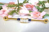 4 Square CZ Gem Yellow Gold Industrial Barbell 14g 16g Scaffold