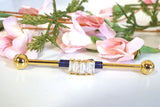 4 Square CZ Gem Yellow Gold Industrial Barbell 14g 16g Scaffold