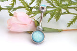 Blue Illuminating Stone 316L Surgical Steel Belly Button Navel Ring