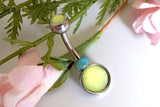 Lime Green Illuminating Stone 316L Surgical Steel Belly Button Navel Ring