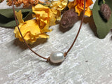 Simple White Pearl Gemstone Choker Necklace on You Choose Color Leather