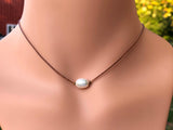 Simple White Pearl Gemstone Choker Necklace on You Choose Color Leather