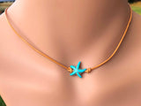 Turquoise Starfish Gemstone Choker Necklace on Leather