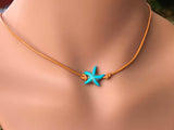 Turquoise Starfish Gemstone Choker Necklace on Leather
