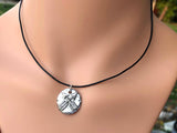 Double Arrow Antique Silver Choker Necklace on Leather