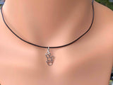 Sterling Silver Potted Prickly Pear Cactus Choker Necklace on Leather