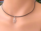 Sterling Silver Potted Prickly Pear Cactus Choker Necklace on Leather