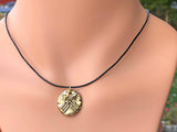 Double Arrow Antique Gold Choker Necklace on Leather