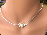 White Turquoise Turtle Gemstone Choker Necklace on Leather