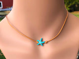 Turquoise Starfish Gemstone Choker Necklace on Leather