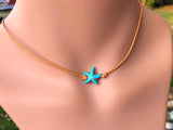Turquoise Starfish Gemstone Choker Necklace on Leather