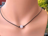 Rose Quartz Gemstone Choker Necklace on Leather