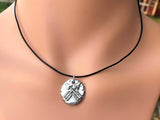 Double Arrow Antique Silver Choker Necklace on Leather