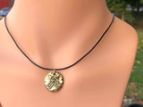 Double Arrow Antique Gold Choker Necklace on Leather