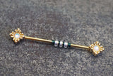 Gold Illuminating Opal Sun 14 Gauge Industrial Barbell Piercing Beaded