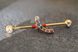 CZ Rainbow Yellow Gold Industrial Barbell 14g 16g Scaffold