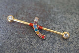 CZ Rainbow Yellow Gold Industrial Barbell 14g 16g Scaffold