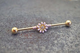 Pink Daisy Flower Yellow Gold Industrial Barbell 14g 16g Scaffold