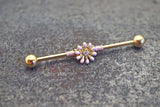 Pink Daisy Flower Yellow Gold Industrial Barbell 14g 16g Scaffold
