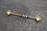 Gold Illuminating Opal Sun 14 Gauge Industrial Barbell Piercing Beaded