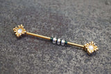 Gold Illuminating Opal Sun 14 Gauge Industrial Barbell Piercing Beaded