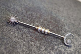 Sun and Moon Crystal 14 Gauge Industrial Barbell Piercing Beaded