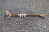 Sun and Moon Crystal 14 Gauge Gold Industrial Barbell Piercing Beaded
