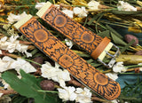 Ready to ship - Tooled Leather Watch Band Sunflowers Light Yellow