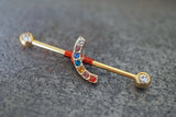 CZ Rainbow Yellow Gold Industrial Barbell 14g 16g Scaffold