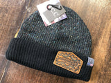 Black Confetti Unisex Tooled Leather Feather Beanie Hat Women’s Winter Hat