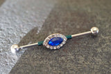 Marquise Sapphire Blue Crystal 14g or 16g Gauge Industrial Barbell Piercing