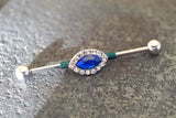 Marquise Sapphire Blue Crystal 14g or 16g Gauge Industrial Barbell Piercing