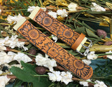 Ready to ship - Tooled Leather Watch Band Sunflowers Light Yellow