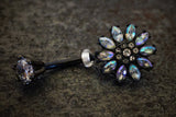 Aurora Borealis Black Flower Belly Button Navel Rings