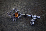 Skeleton Key Topaz Belly Button Navel Rings